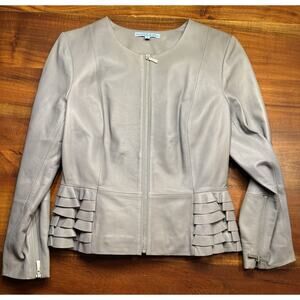Antonio Melani Women’s Gray Peplum Moto Leather Jacket Sz Medium